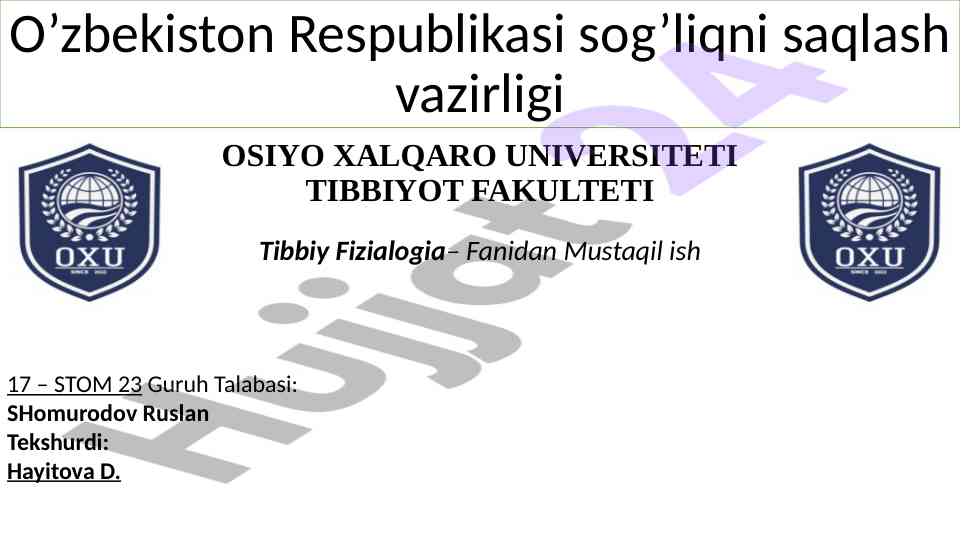 Nafas tizimi va o'pkaning funksiyalari