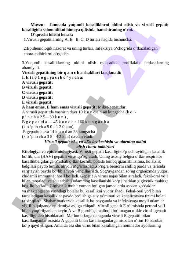 Virusli gepatit kasalliklari va ularning oldini olish
