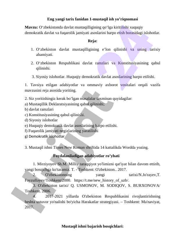 O‘zbekistonda davlat mustaqilligi va islohotlar