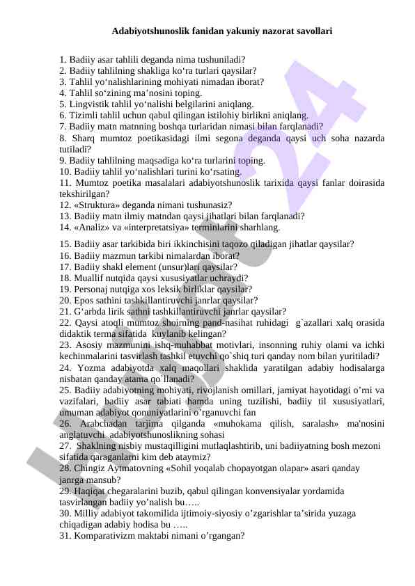 Badiiy tahlilning asosiy usullari va turlari