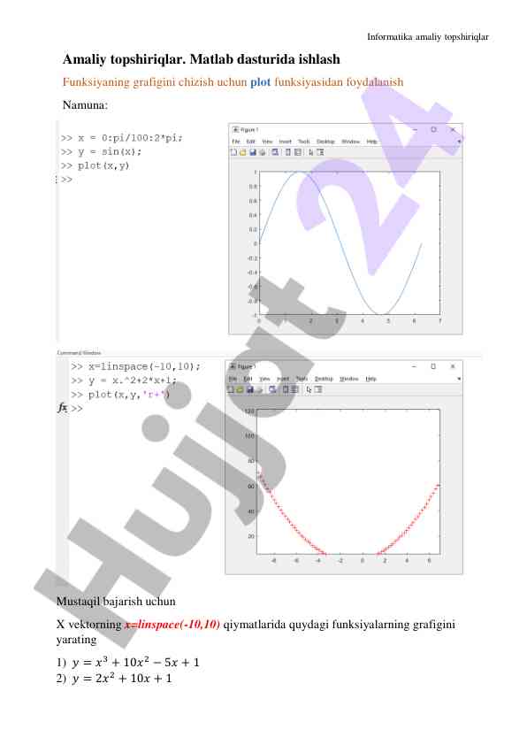 Informatika amaliy topshirig'lari va matlab dasturi