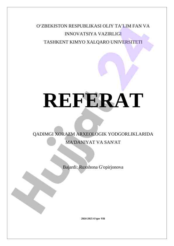 QADIMGI XORAZM ARXEOLOGIK YODGORLIKLARIDA SAN'AT