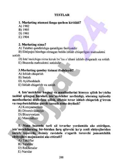 Marketing atamalari va tadbirkorlik savollari