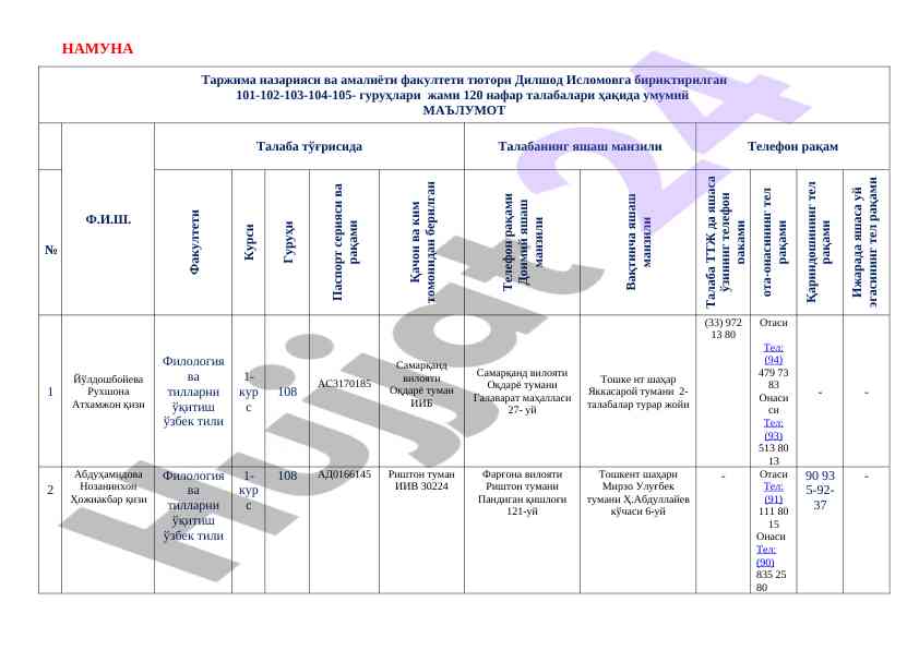 Талабаларнинг маъlumotлари ва жавобгарлик