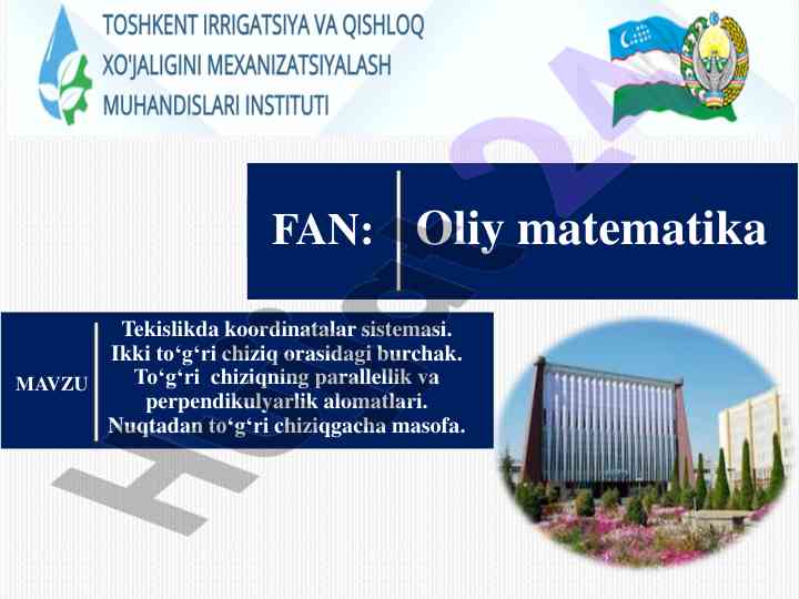 Tekislikda koordinatalar tizimi va to'g'ri chiziq