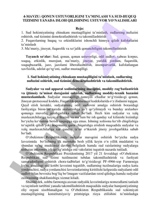 Qonun ustuvorligini ta’minlash va sud-huquq tizimi