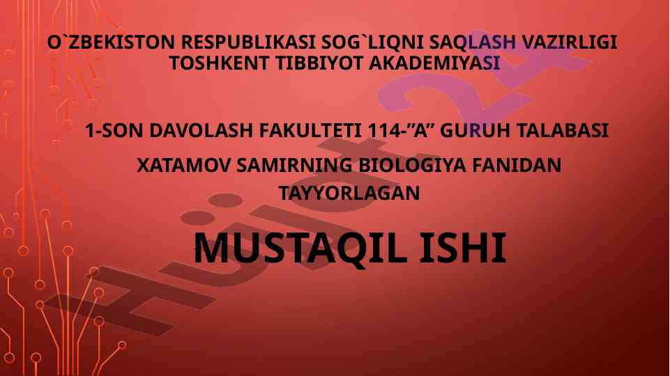 Mushak tizimi va filogenezi haqida mustaqil ish