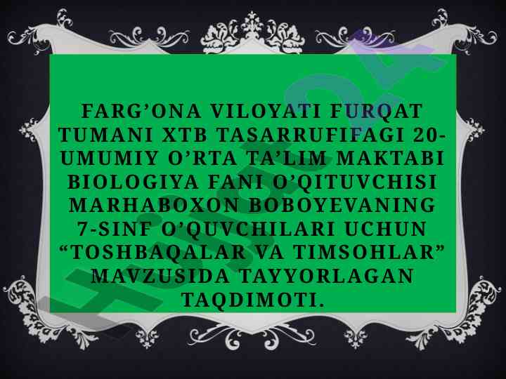 Toshbaqalar va timsohlar mavzusida taqdimot