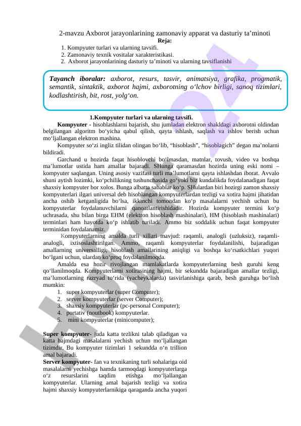 Zamonaviy axborot jarayonlari dasturiy ta’minoti