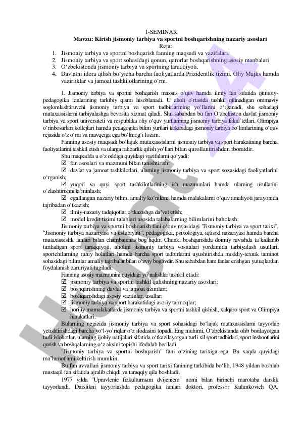 Kirish jismoniy tarbiya va sportni boshqarish