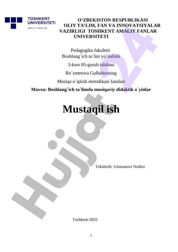 Boshlang'ich Ta'limda Musiqaviy Didaktik O'yinlar
