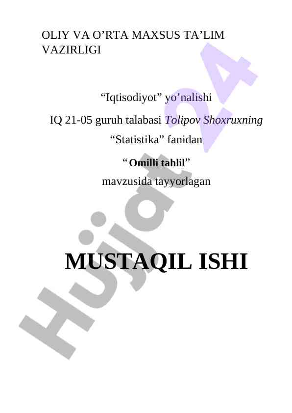 Omilli tahlil usullari va ularning statistikasi