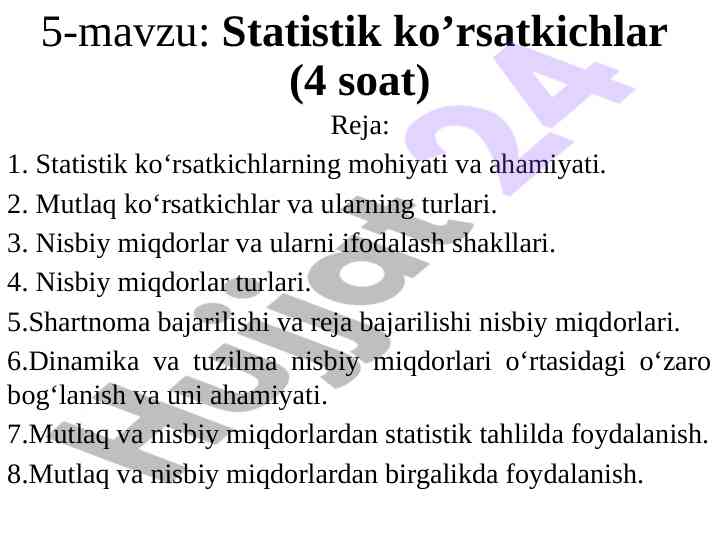 Statistik ko'rsatkichlar va ularni tahlil qilish