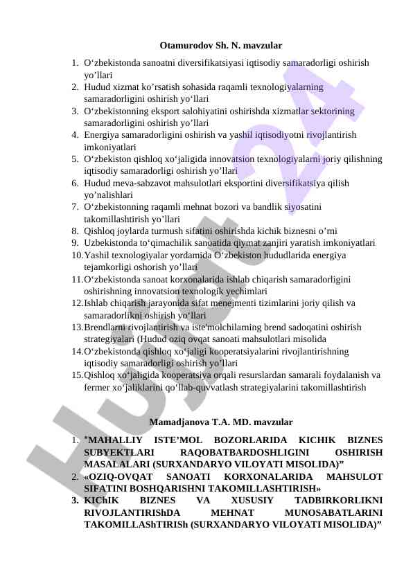 O‘zbekistonda sanoatni diversifikatsiyasi yo‘llari