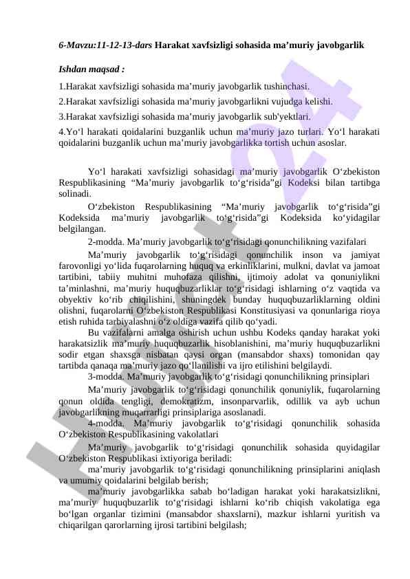 Harakat xavfsizligi sohasida ma'muriy javobgarlik