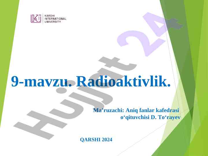Radioaktivlik mavzusi bo'yicha tahlil