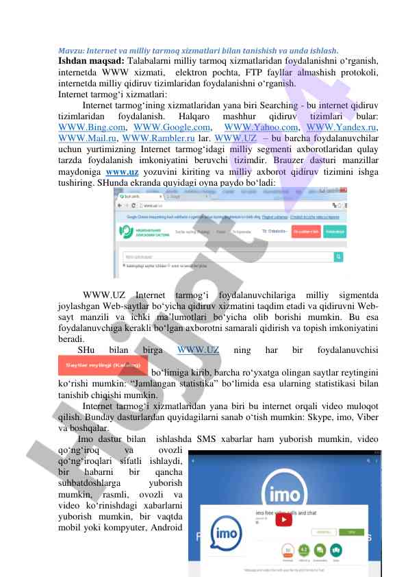 Internet va milliy tarmoq xizmatlari bilan tanishish