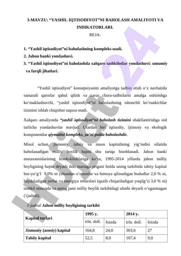 Yashil iqtisodiyot tizimlarini baholash usullari