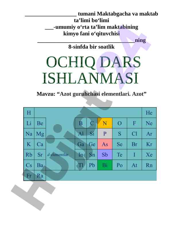 Azot guruhchasi elementlari dars ishlanmasi