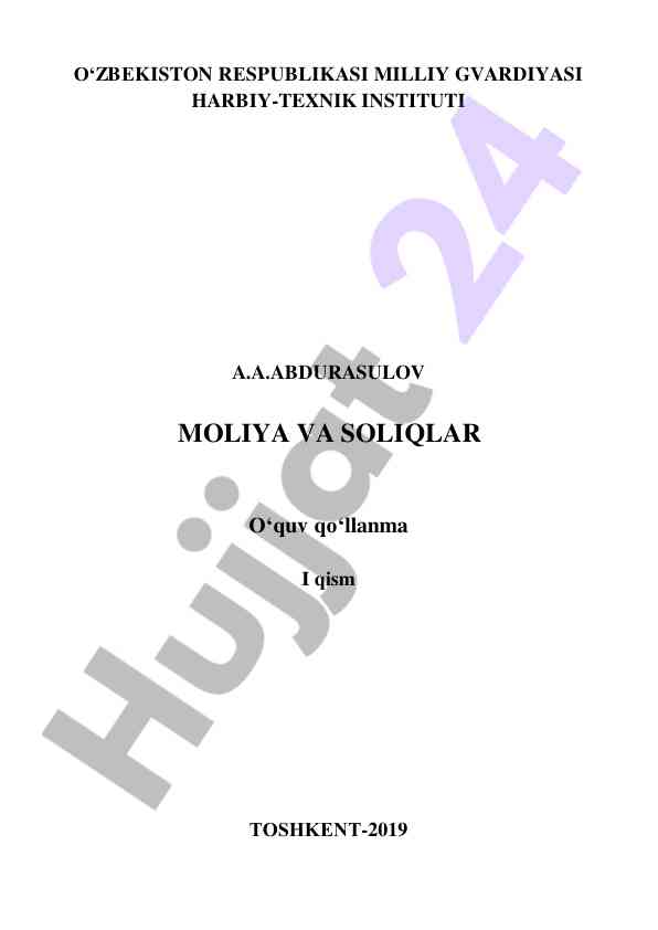 Moliya va soliqlar o‘quv qo‘llanma i qism