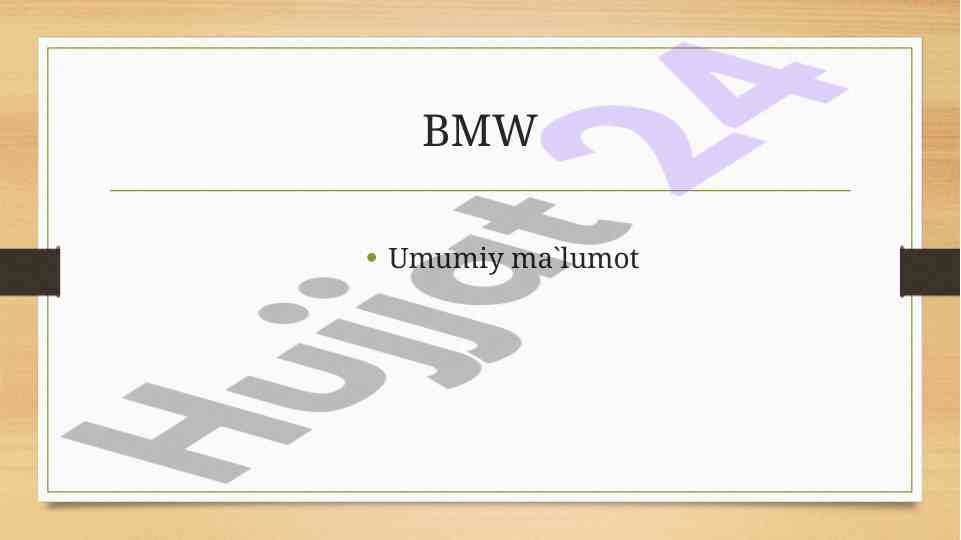 Bmw tarixi umumiy ma'lumotlar