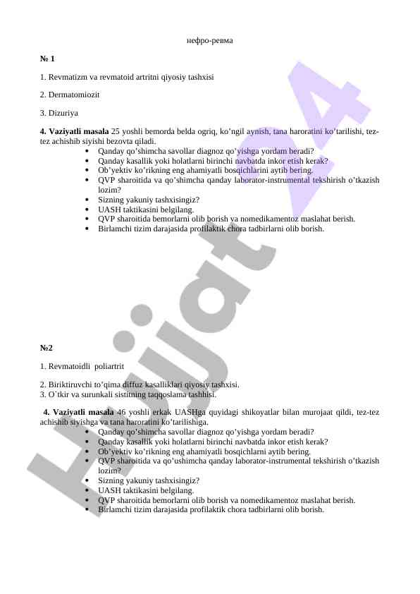 Revmatoid artrit va dermatomiozit tashxisi