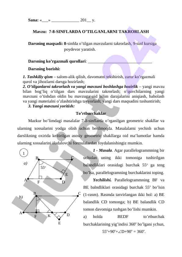 7-8-sinflarda o’tilgan mavzularni takrorlash darsi