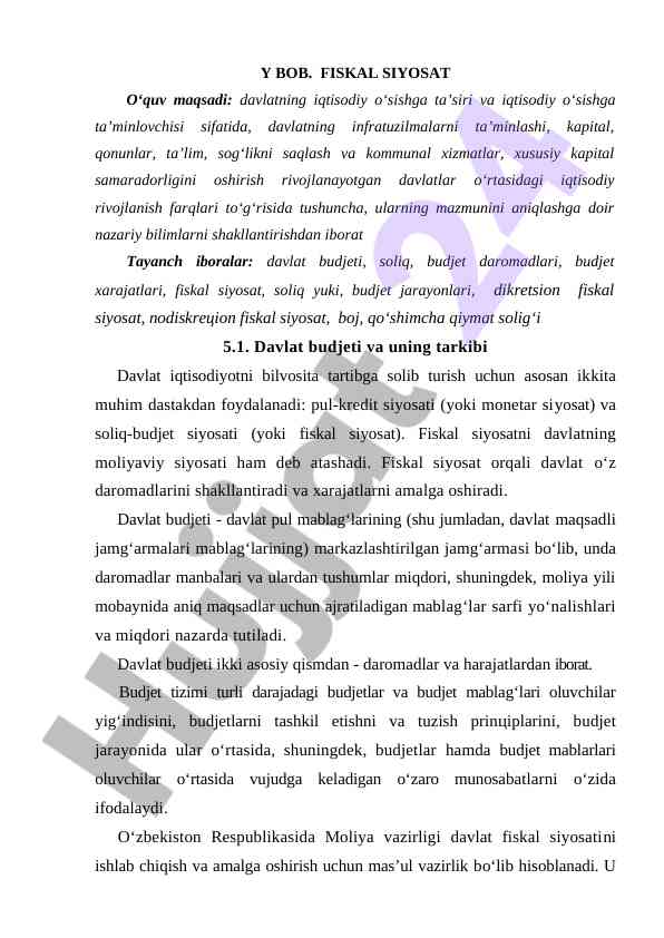 Fiskal siyosat va iqtisodiy rivojlanish tushunchalari