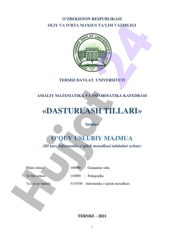 Dasturlash tillari uslubiy majmua iii kurs talabalari uchun