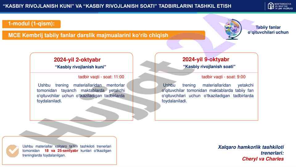 Tabiiy fanlar o‘qituvchilari uchun trening materiallari