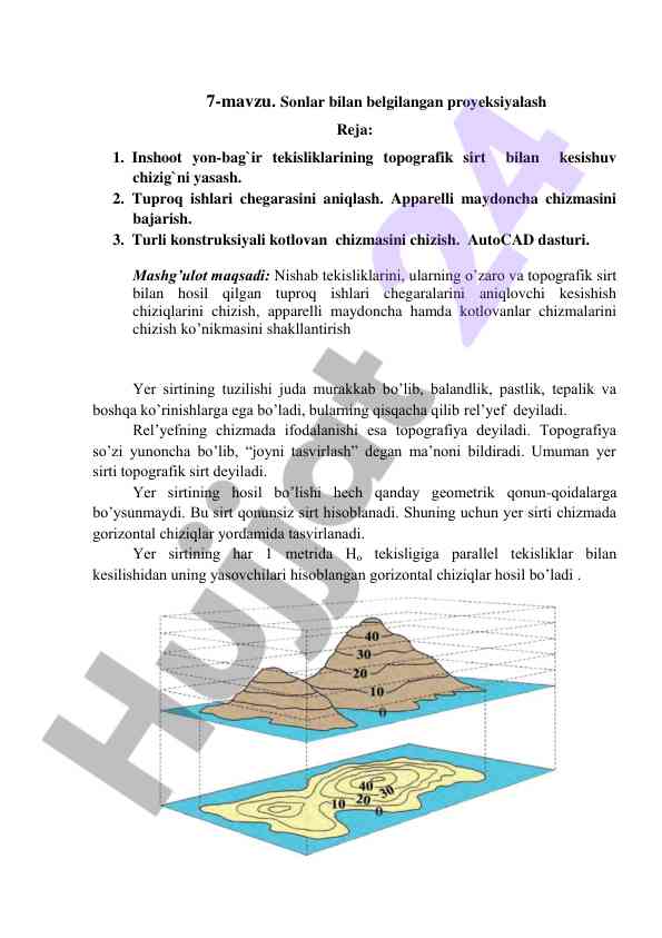 Topografik sirt bilan kesişuv chizig‘ini yasash