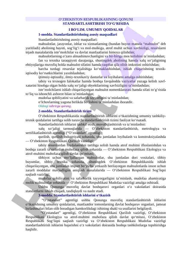 Standartlashtirish tizimining asosiy qoidalari