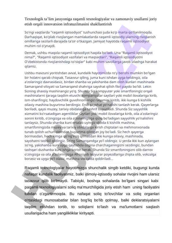 Raqamli iqtisodiyotning rivojlanishiga ta'sirlar