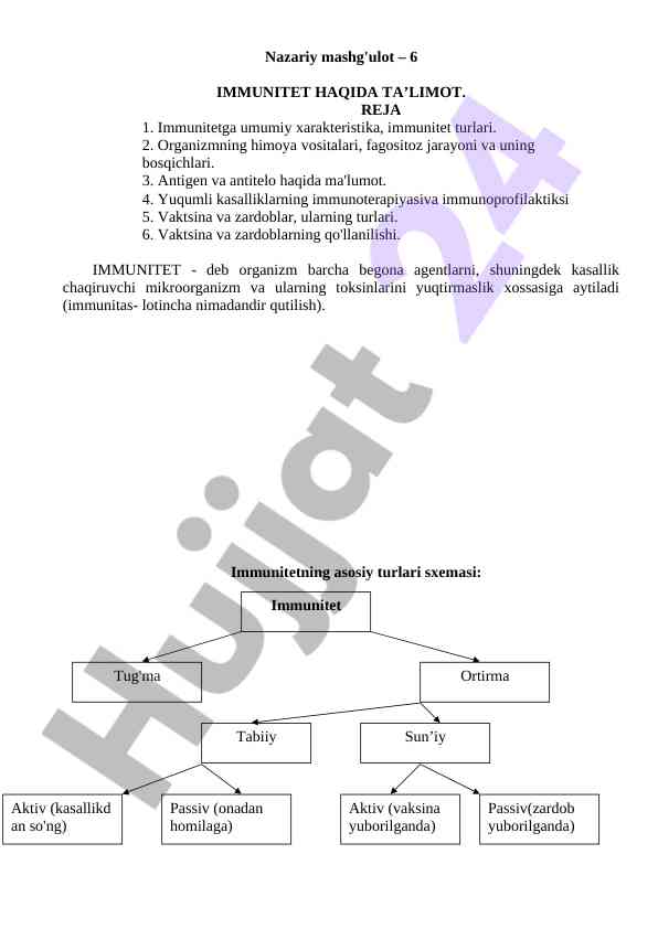 Immunitet haqida ta’limot va uning turlari