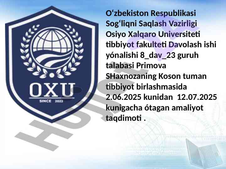 Amaliyot taqdimoti bilan tibbiyot talabasining tajribasi