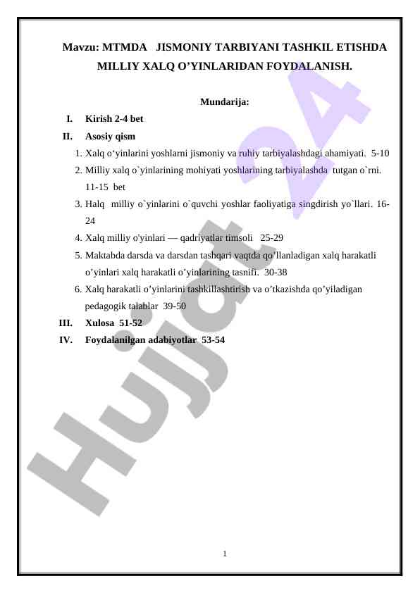 Mtmda jismoniy tarbiyani tashkil etishda milliy o'yinlar