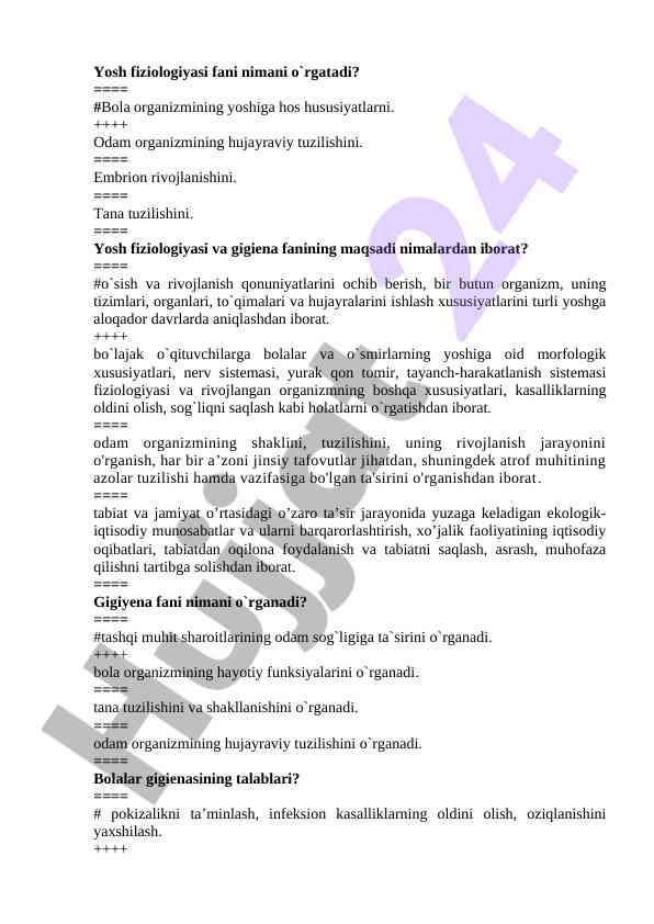 Yosh fiziologiyasi fani: o'qituvchi uchun qo'llanma