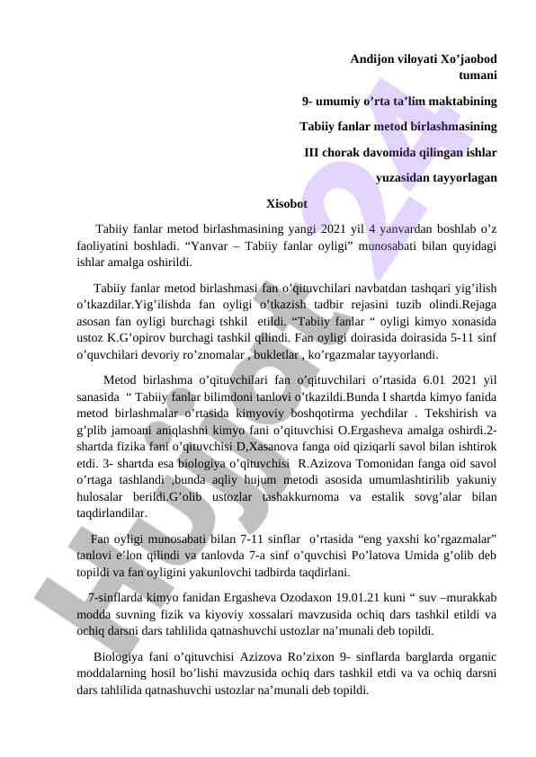 Tabiiy fanlar metod birlashmasi hisobot 2021