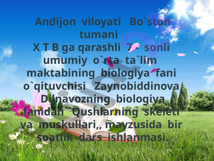 Qushlarning skeleti va muskullari dars ishlanmasi