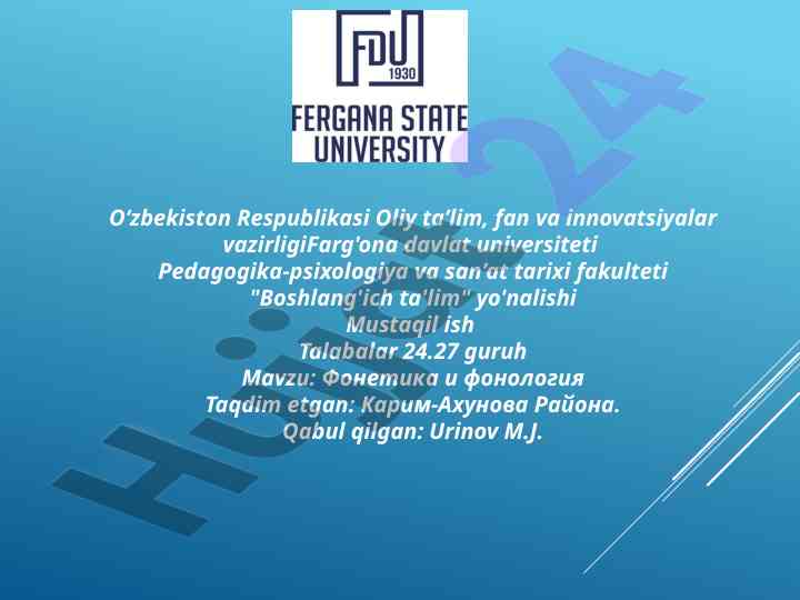 Fonetika va fonologiya haqida mustaqil ish