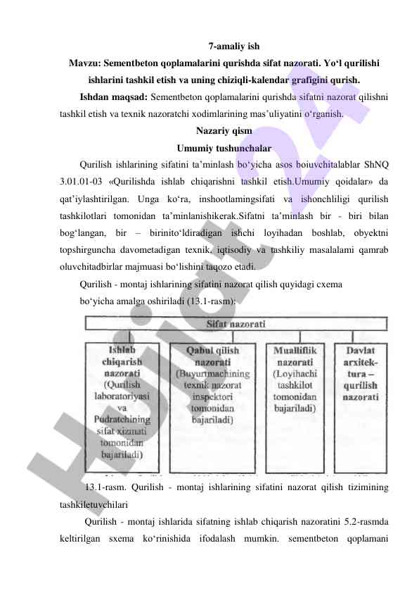 Sementbeton qoplamalarida sifat nazorati tushunchalari
