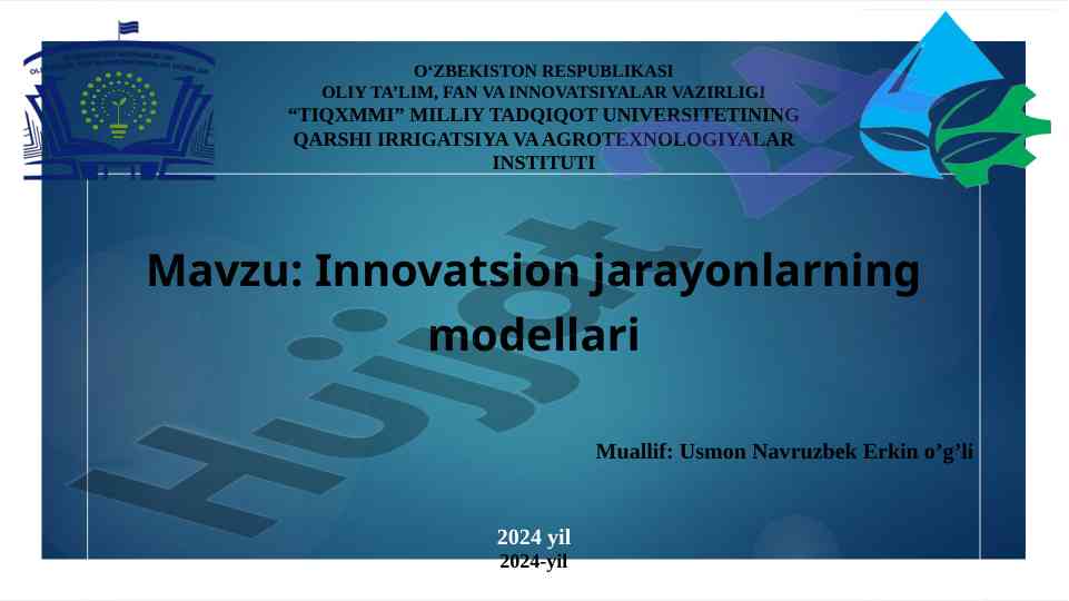 Innovatsion jarayonlar va diffuziya modellarining tahlili