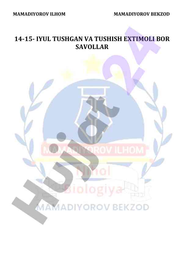 Biologiya fanidan test savollari