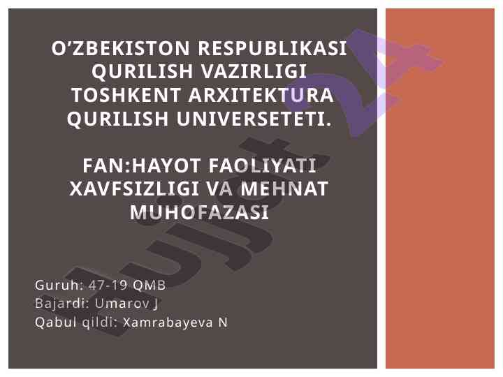 Qurilish obyektlarida sanitariya va mehnat gigiyenasi