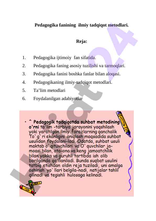 Pedagogika fanining ilmiy tadqiqot metodlari