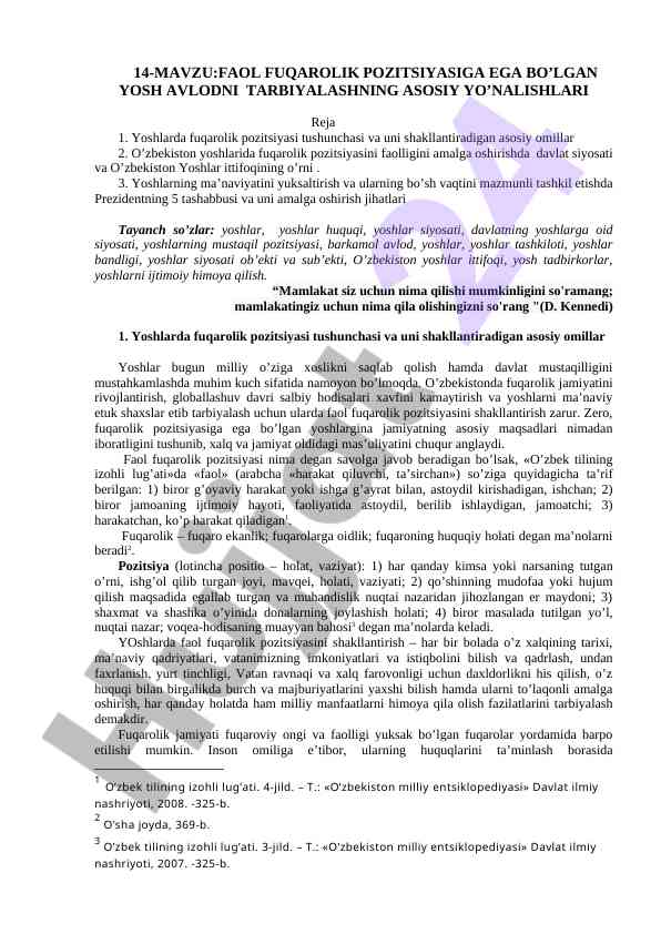 Fuqorolik pozitsiyasini yosh avlodni tarbiyalash