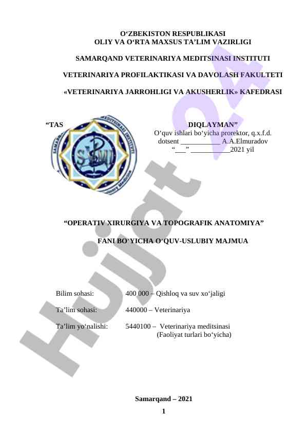 Operativ xirurgiya va topografik anatomiyaga o‘quv qo‘llanma