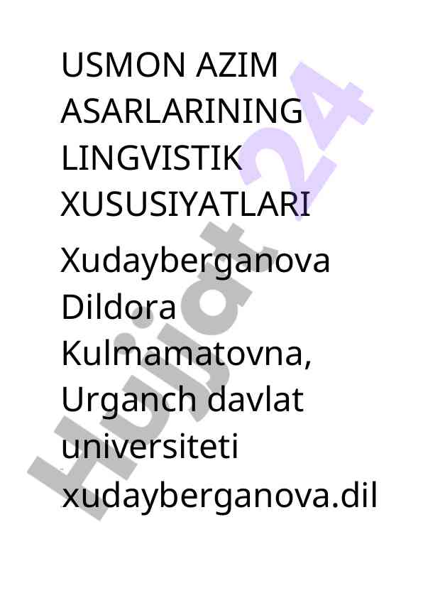 Usmon azim asarlarining lingvistik xususiyatlari