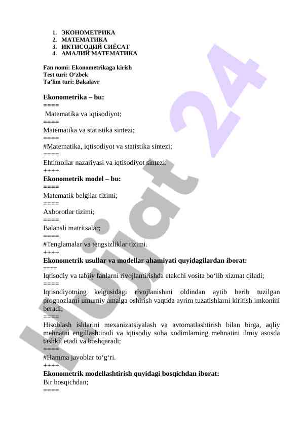 Ekonometrikaga kirish: matematik va iqtisodiy sintez