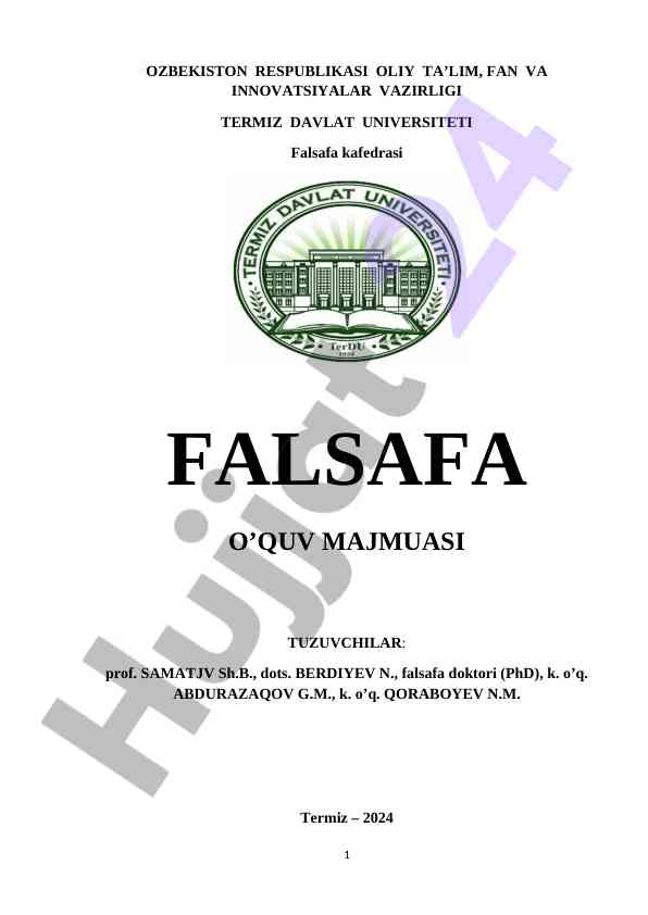Falsafa o‘quv majmuasi falsafaning mohiyati